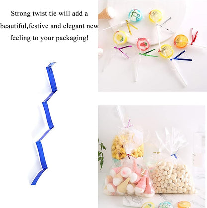 HAHIYO 300Pcs 4 inches Blue Metal Twist Ties Bread Candy Coffee Bag Ties Plant Garden Twist Ties for Cellophane Treat Bags Gift Wraping Bags Plastic Bags Halloween Party Cake Present Art Crafts
