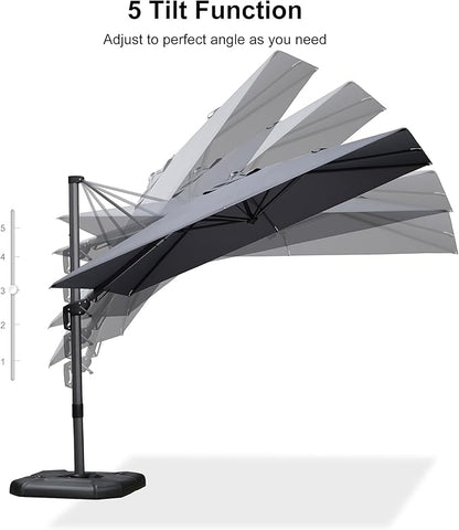 PURPLE LEAF 6' X 10' Left-right Tilt Patio Umbrella Outdoor Cantilever Swivel Rectangle Umbrella Aluminum Offset Umbrella with 360-degree Rotation for Garden Deck Pool Patio Light Grey