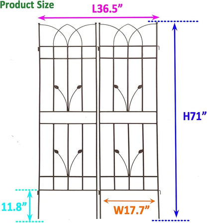 2 Pack Metal Garden Trellis 71" Fence Rustproof Garden Trellis for Climbing Plants Support Roses Flower Outdoor Lawn, Brown 6FT