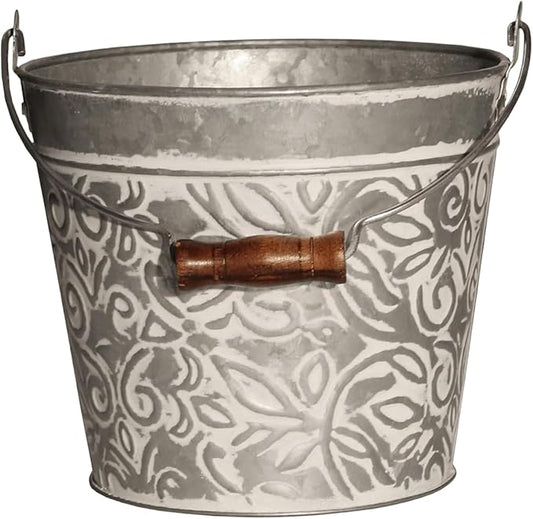 Headwind Vintage Collection - Floral Galvanized Planter with Handles – 12 Inch Flower Pots Decorative Plant Indoor – Plant Pots Indoor with Drainage by Robert Allen