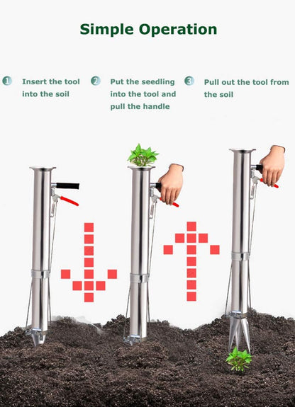 Seedling Transplanting Bulb Planter Tool Long Handle, Vegetable Young Plant Manual Plant Transplanter, Single Handle Stainless Steel Planting Garden Tools for Garden, Greenhouse