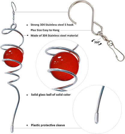 Gazing Ball Spiral Decorative Wind Spinner Sun Catcher 11inch Tail and 2 inch Glass Orb. Indoor Outdoor Garden Decoration Wind Sculptures Wind Spinner Tail-13 inch Height (red)