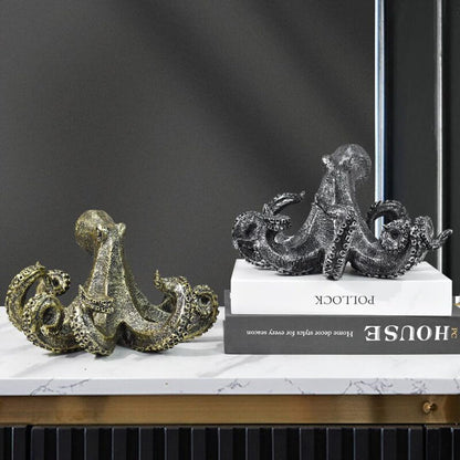 10 Inch Octopus Vintage Statue Sculpture Frgurine Gift for Home Office Living Room Desktop Display Decor Decorative (Gold)