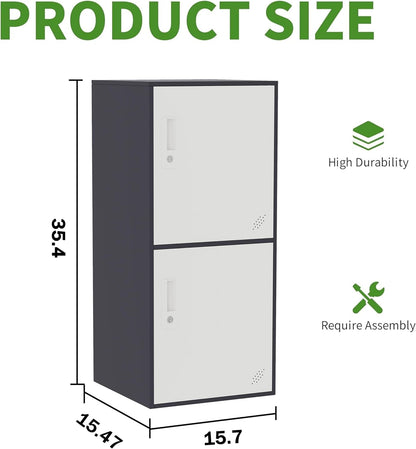 2 Door Vertical Stackable Storage Cabinet with Lock,Anti-Failing Device, Metal Lcoker,Organizer for Office, Home, Gym, School,Employee,Kids. (2D-Grey)