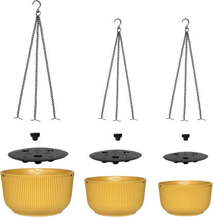 Hanging Planters 9/10/11 Inch for Indoor Plants, 3 Pack Plant Hanger Outdoor with Drainage Holes, Self Watering Hanging Basket Flower Pot for Garden Home Decor, Yellow