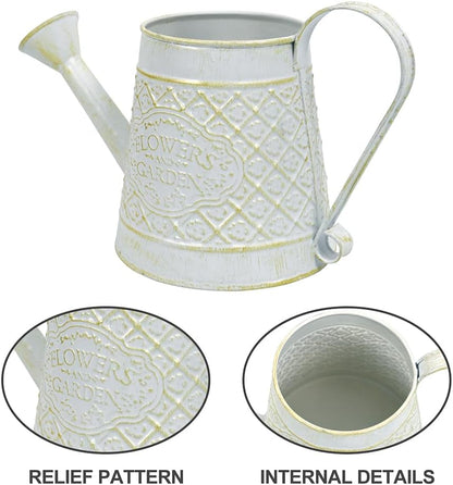 Cute Small Watering Can Indoor Plants Garden Metal Decorative Watering Cans for Outdoor Plants Bonsai Outdoor Garden Flower Decorative (White, 1.5L, 50.7 Oz)