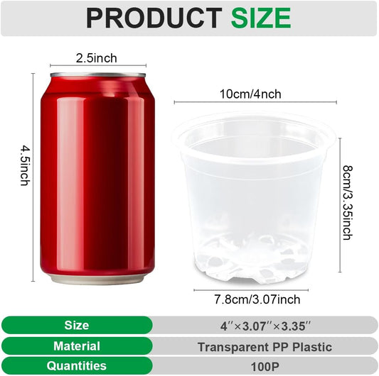 100 Pack 4 Inch Clear Plant pots with Drainage Holes, Transparent Nursery Seeding Pots, Flexile Seeds Starter Pots, Seeds Germination (4Inch,100P,Clear)