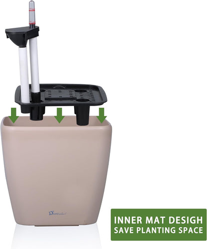 Dexceder 9x8 Self Watering Planter Indoor Outdoor, Inner Mat Design, Thickened Table Flower Plant Pot with Water Level Indicator (Taupe Matte)