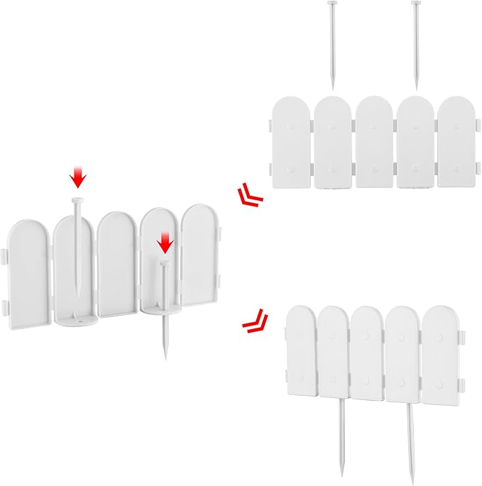 Evelyne Garden Border Edging: Wooden Fence Design - 8pcs White Yard Landscaping Fence Liner Lawn Edge Barrier - 10ft Kit of Decorative Lawn Landscape Panels Elements -Landscaping Edging-GMT-10374-D08