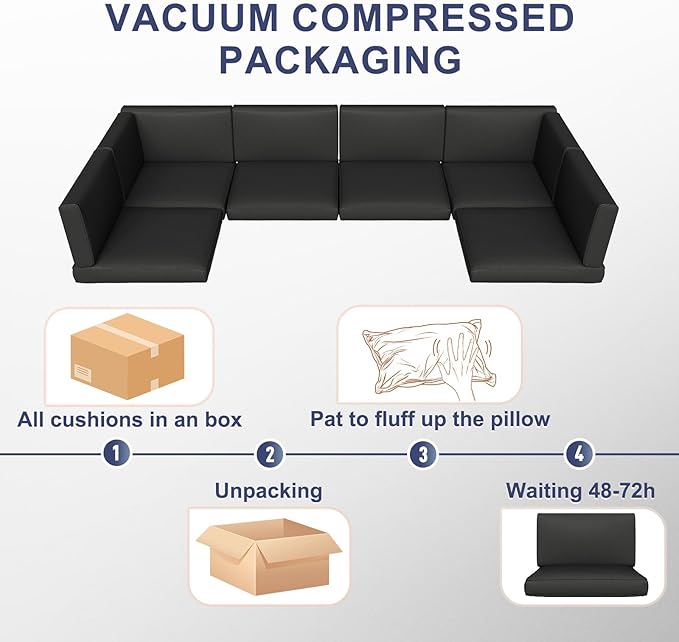 Aoxun Outdoor Replacement Cushions for Patio Furniture, Waterproof Sofa Cushion for 6-Seat Rattan Wicker Sectional Patio Conversation Sets, 14-Piece Cushions Set for L-Shape Couch, Black