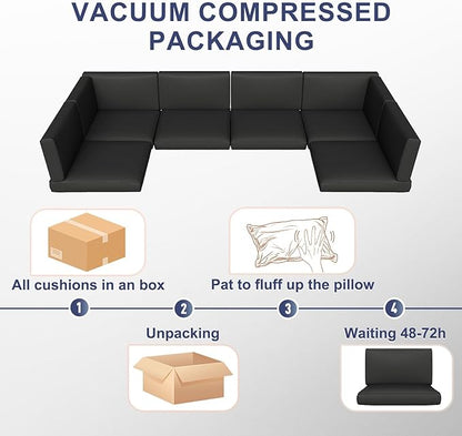 Aoxun Outdoor Replacement Cushions for Patio Furniture, Waterproof Sofa Cushion for 6-Seat Rattan Wicker Sectional Patio Conversation Sets, 14-Piece Cushions Set for L-Shape Couch, Black