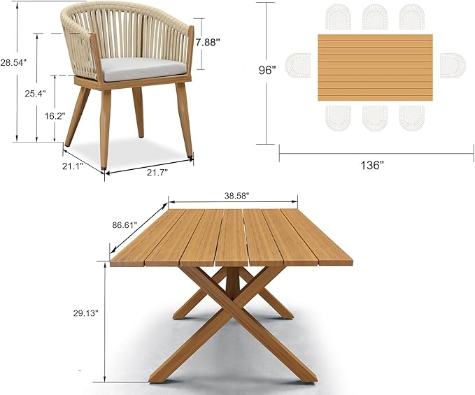 PURPLE LEAF 9 Pieces Outdoor Dining Set with Patio Aluminium Dining Table and Wicker Chairs Modern Furniture Cushions Sets for Backyard Indoor Decor Kitchen Teak