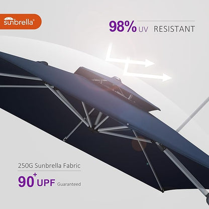 PURPLE LEAF 10ft Cantilever Outdoor Patio Umbrella Large Heavy Duty 360° Rotation Double Top Offset Rectangular Umbrellas for Backyard Deck Pool, Spectrum Indigo