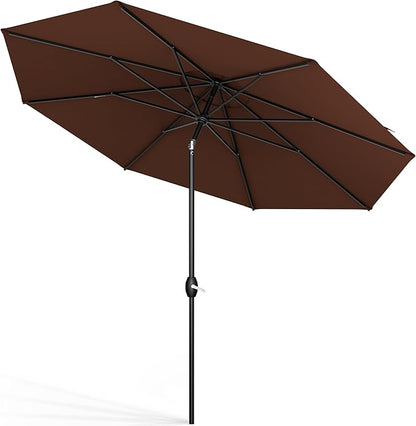 Midtown Umbrellas Sunbrella Umbrella 9 Feet Outdoor Umbrella With Sunbrella Bay Brown Acrylic Fabric - Auto-Tilt Aluminum Frame Patio Umbrella For Backyard, Deck, Garden, Pool - Black Pole