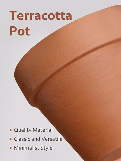 INGOFIN Terracotta Pot with Saucer 10&12 Inch - Ceramic Clay Pot for Plants with Drainage Hole, Large Terra Cotta Flower Planter with Tray for Indoor Outdoor Plants