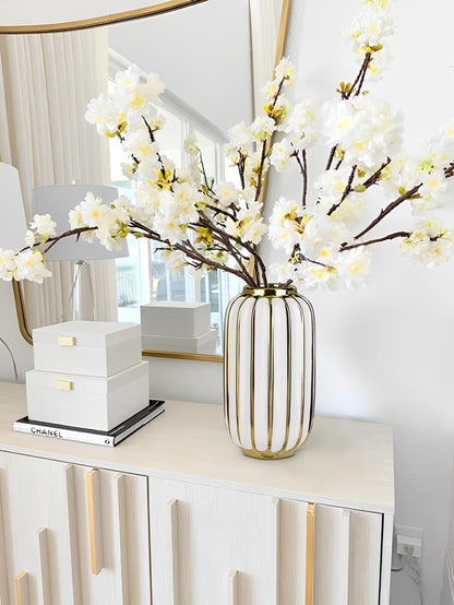 Briful Gold Plated Lantern Ceramic Vase Home Decor Creative Design Porcelain Decorative Flower Vase 11.02'' White Ceramic Vases for Wedding Anniversary Decoration