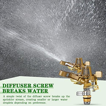 Ferraycle 4 Pieces 1/2 Inch Brass Impact Sprinkler Head with Nozzles Heavy Duty Adjustable 0-360 Degrees Impulse Sprinkler Head Lawn Watering for Yard Irrigation