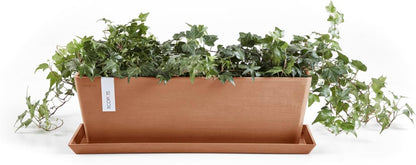 Ecopots Bruges Durable Modern Rectangular Indoor/Outdoor Recycled-Based Composite Flower Pot Planter, Terracotta Color, 17.75"