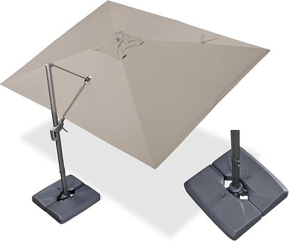 PURPLE LEAF 10' X 13' Rectangle Cantilever Umbrella with Base Outdoor Large Aluminum Patio Umbrella with 3-Year Fade Resistance Recycled Fabric and 360-degree Rotation for Deck Pool Garden, Ash Mocha