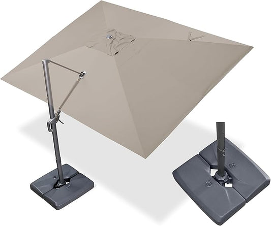 PURPLE LEAF 10' X 13' Rectangle Cantilever Umbrella with Base Outdoor Large Aluminum Patio Umbrella with 3-Year Fade Resistance Recycled Fabric and 360-degree Rotation for Deck Pool Garden, Ash Mocha