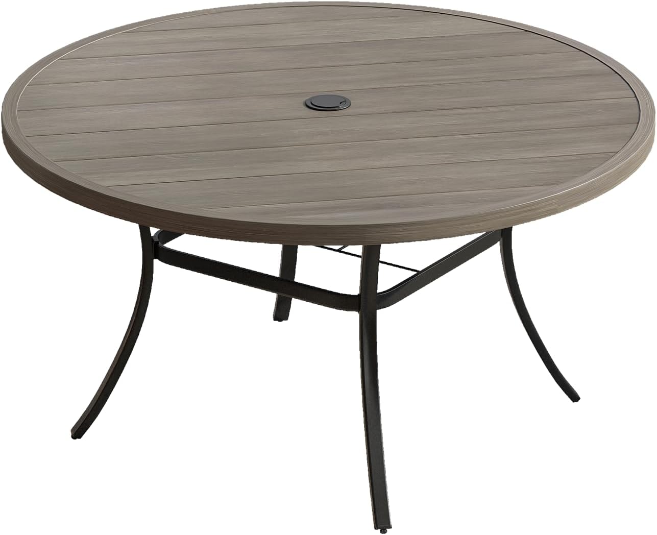 VICLLAX 53" Outdoor Round Patio Table for Lawn Garden, All Weather Metal Round Patio Dining Table with Adjustable Umbrella Hole, Patio Table for 8 Person, Grey Wood-Like Tabletop