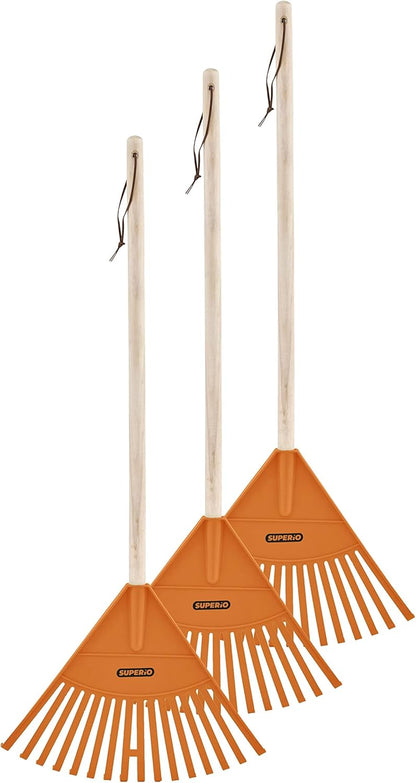 Superio Kids Garden Rakes, 2 Pack, Rakes with Wooden Handle, Plastic Head, 34" (Orange)