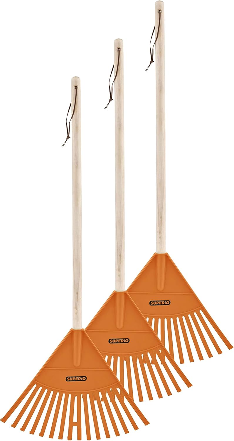 Orange Kids Size Rake, Kids Rake for Lawn with Hardwood Handle, Durable Plastic Head to Sweep Leaves on Lawn and Tidying Up The Garden, 34" by Superio