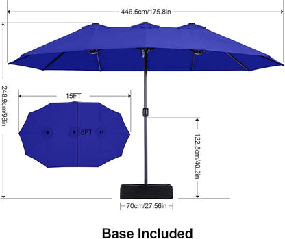 MASTERCANOPY Patio Outdoor Umbrella,15FT Double Sided Large Umbrella with Base