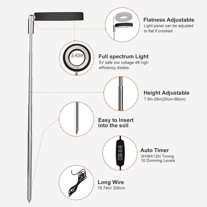 Grow Lights for Indoor Plants Small Potted - Full Spectrum, Auto 3/9/12H Timer, 10-Level Dimming & Adjustable Height - Compact Grow Light for Succulents, Herbs, Foliage in Home/Office (Black,3PACKS)