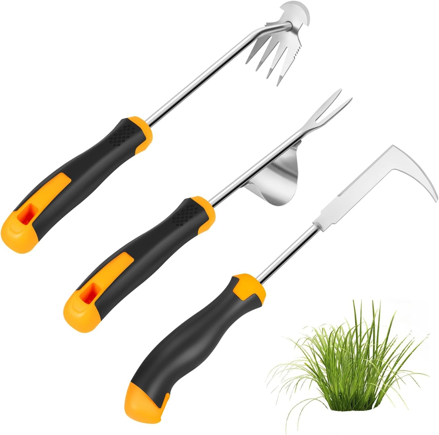 Garden Uprooting Weeding Tools - 3 Pack Hand Held Weeder Puller Tool Set, Rubber Handle, Weed Remover for Garden Farm Weeding