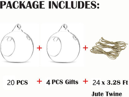 24 Pcs 3.15"/ 8cm Hanging Glass Tealight Holder Globe, Package Improved Plant Terrariums Glass Orbs Air Plants Tea Light Candle Holders, Home Decor Indoor Outdoor Garden (With 2 Holes, 20 Pcs + 4 Pcs)