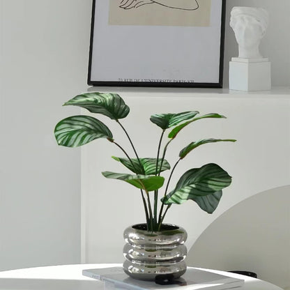 Ceramic Plant Pot Indoor, 4.7 Inch Flower Pot with Drainage Hole, Small Bubble Design Ceramic Planter for Home & Office Decor (Silver)