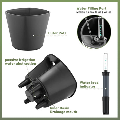 Self Watering Planters for Indoor Outdoor Plants 7 inch Flower Pot with Water Level Indicator Grey 3 Pack African Violet Self Watering Pots for All Orchid agave etc. House Plant Plastic Planter