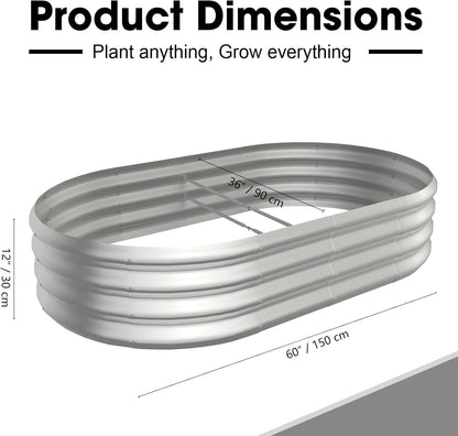 5x3x1ft Oval Galvanized Raised Garden Bed Outdoor 9-in-1 Large Metal Modular Planter Box Raised Beds for Gardening,Vegetables,Fruits,Flowers & Herbs (Silver)