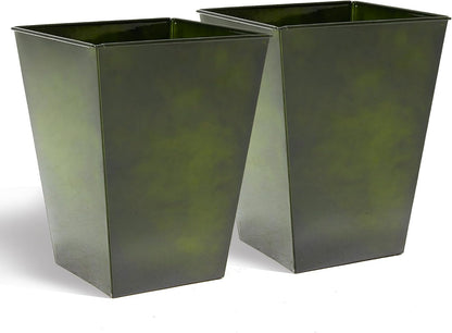 KOL 18''H. Bright Glazed Planter with Drainage Hole, Set of 2, Galvanized Steel Planter Pots for Indoor & Outdoor Use, Decorative Flower Plant Pots for Front Porch, Patio, Deck - Green