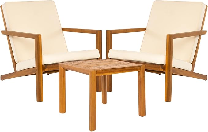 IDZO Natural 3-Piece Patio Bistro Sets with Foldable 400lbs Weight Chairs, a 220lbs Shelf Table, Made from FSC-Certified Acacia Wood, Featuring Washable Cushions and an Ergonomic Design