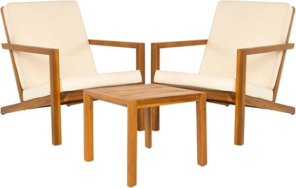 IDZO Natural 3-Piece Patio Bistro Sets with Foldable 400lbs Weight Chairs, a 220lbs Shelf Table, Made from FSC-Certified Acacia Wood, Featuring Washable Cushions and an Ergonomic Design