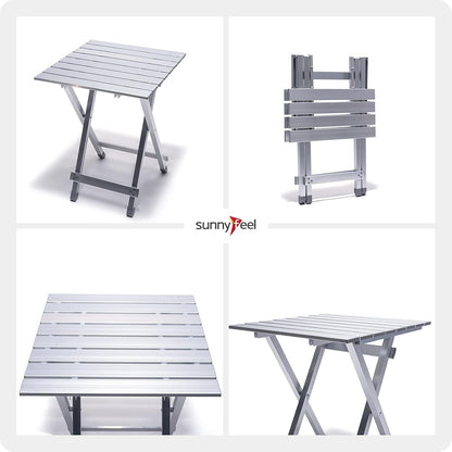 SUNNYFEEL Folding Camping Table - Lightweight Aluminum Portable Picnic Table, 18.5x18.5x24.5 Inch for Cooking, Beach, Hiking, Travel, Fishing, BBQ, Indoor Outdoor Small Foldable Camp Tables