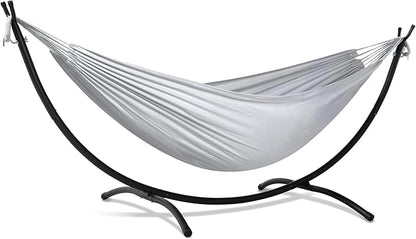 SUNCREAT Stand Alone Hammocks for Outside, 2 Person Self Standing Hammock, Light Gray