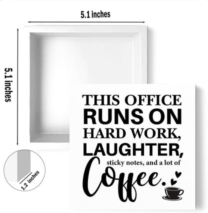 Farmhouse Office Desk Accessories Wooden Box Sign, Positive, This Office Runs on Hard Work Wooden Sign Decorations for Table Shelf, Tabletop Coffee Decor