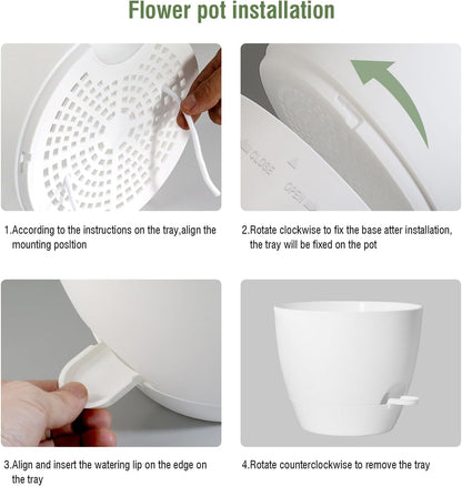 10/9/8 inch Medium Self Watering Pots, Plant Pots with Mesh Drainage Holes for Indoor Outdoor Garden Plants, Flower Pots with Removable Reservoir, Set of 3 Plastic Planters, White