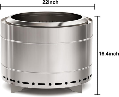 22 inch Smokeless Fire Pit with Carry Bag, Stainless Steel Outdoor Smokeless Firepit, Wood Burning Fire Pits for Camping, Bonfire,Low Smoke Firepit for Outside(Silver)