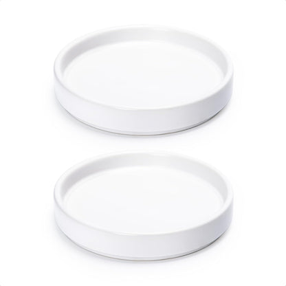 D'vine Dev Modern Round 5.4 Inch Ceramic Plant Pot Saucer, Planter Pot Drainage Tray for Indoor Plants, Set of 2, Matte White, 97-T-A-22