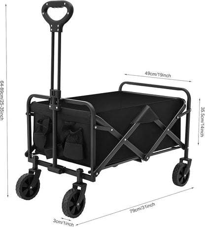 Foldable Wagon Cart with 5 Inch Rubber Wheels and Adjustable Handle Heavy Duty Collapsible Utility Cart for Garden Beach Camping and Shopping Large Capacity and Portable Design Black