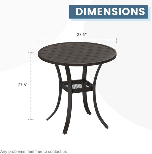 DIFY 27.6" Round Patio Dining Table, Outdoor Bistro Table with Rust Resistant Metal Frame, Ideal for Lawn, Backyard and Deck, Dark Grey