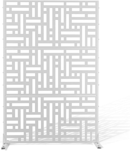 Metal Privacy Screen Outdoor 72" H×47" W,Freestanding Decorative Privacy Screen for Balcony Yard&Garden,Privacy Fence-White&Street