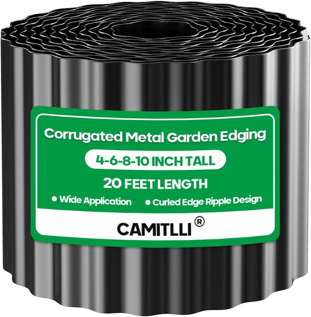 Corrugated Metal Garden Edging, Sturdy Tall Landscape Edging Borders, Perfect DIY for Flower Beds, Lawn and Pathway, Tree Surrounds, Paver Edges (Black, 10"×20FT)