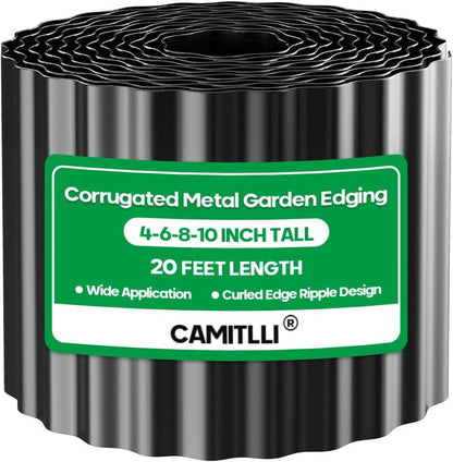 Corrugated Metal Garden Edging, Sturdy Tall Landscape Edging Borders, Perfect DIY for Flower Beds, Lawn and Pathway, Tree Surrounds, Paver Edges (Black, 10"×20FT)