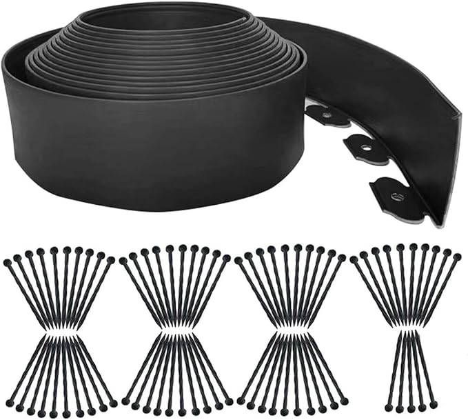 Landscape Edging 49FT,Garden Edging Borders Black [Extra Tall 4IN High] with 75pcs Plastic Stakes, Lawn Edging Flexible DIY Fence for Landscaping,Flower Bed,Grass,Gravel,Tree Surrounding