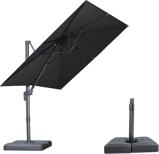 PURPLE LEAF 8 FT Outdoor Umbrella with Base Patio Cantilever Aluminum Umbrella with 3 Years Fade Resistance Recycled Fabric Offset Square with 360-degree Rotation for Deck Pool Garden, Graphite Grey